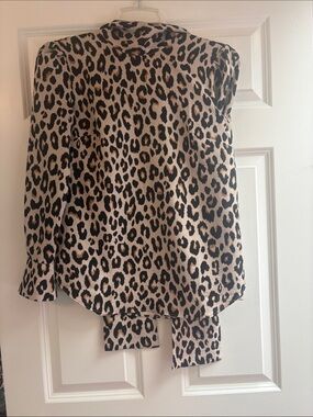 Ann Taylor Silky Leopard Print Women's tie-neck blouse